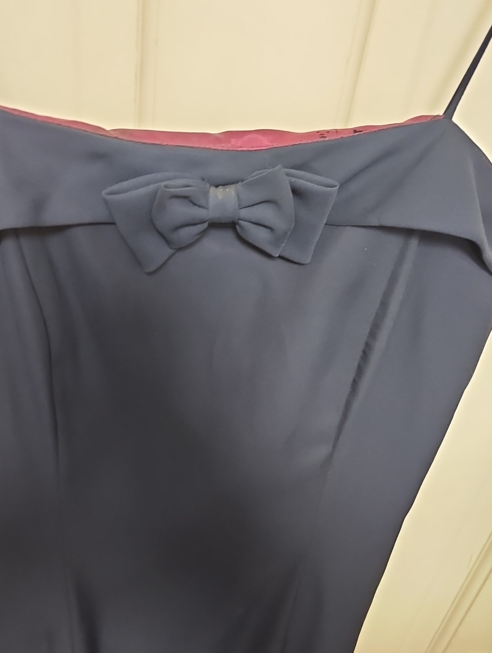 90s Classic Navy Burgandy Strapless Evening Flaire Dress - Picture 8 of 10